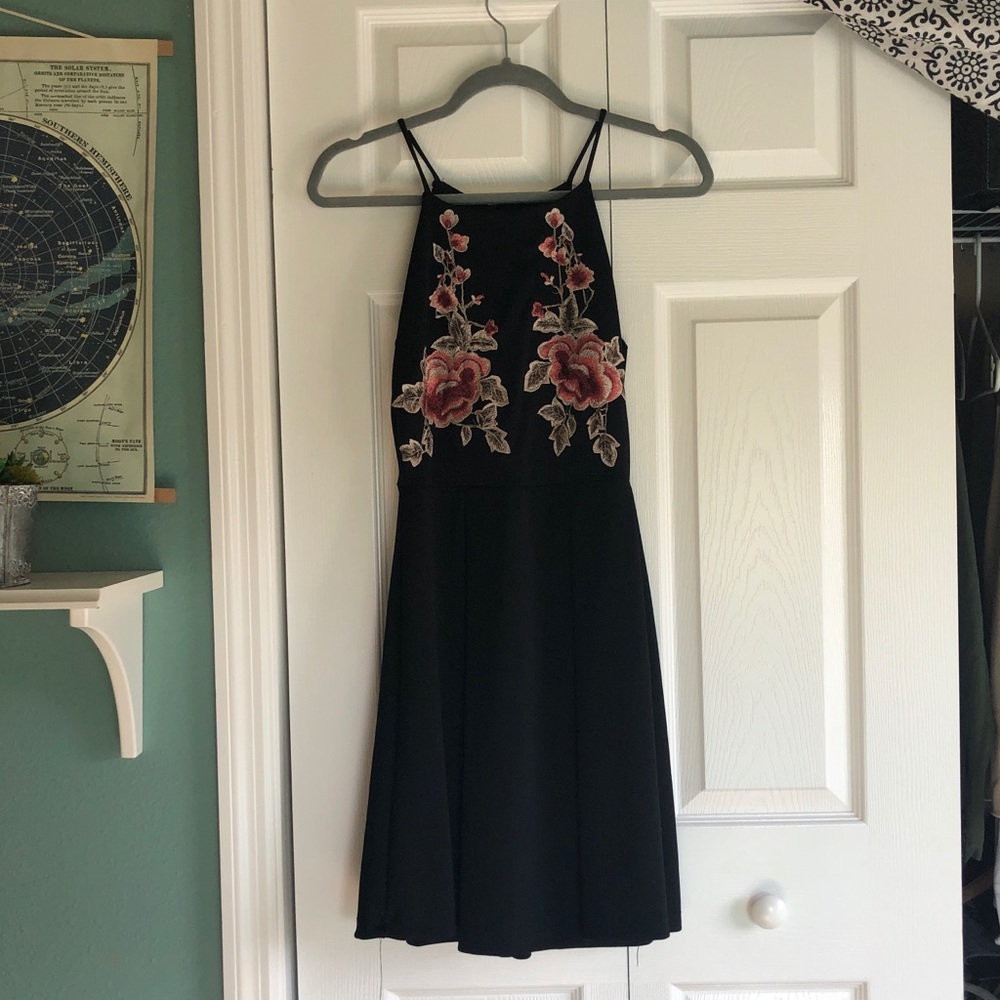 black dress with flowers